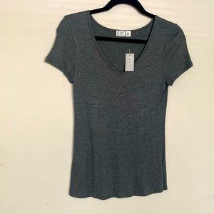 A gray V-neck shirt